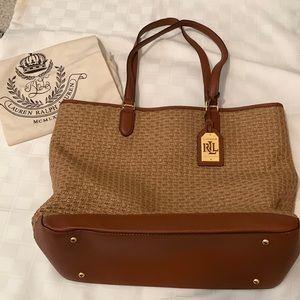 Lauren Ralph Lauren Straw Leather Purse  Pictures Show minor wear with dust bag